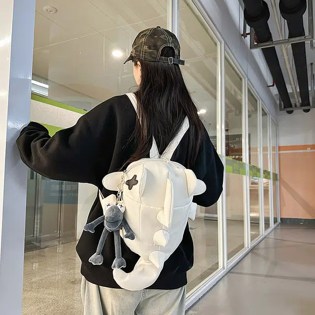 單倉 高颜值设计可爱鲨鱼学生书包潮流通勤百搭 尼龙 背包双肩包 男女同款情侣款 白色/灰色/黑色
