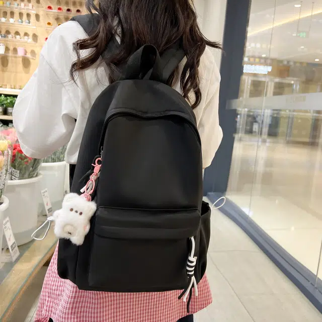 單倉 纯色小清新轻便书包学生小众高颜值 尼龙 背包双肩包 男女同款情侣款 黑色/黄色/桔色/绿色/白色/粉色