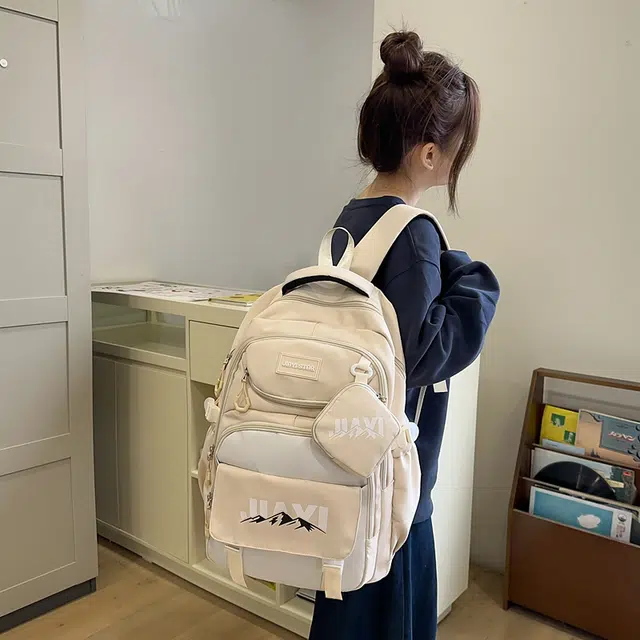 單倉 初高中学生大容量撞色书包耐磨防水多口袋百搭 尼龙 电脑背包旅行双肩包 男女同款情侣款 多色
