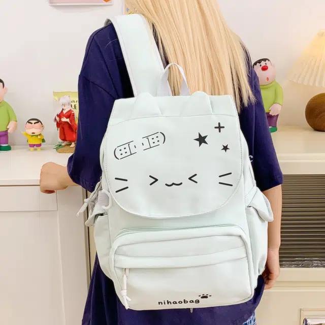 單倉 高颜值可爱猫咪日系可拆卸学院风轻便耐磨背包初高中学生大容量通勤百搭书包 尼龙布 双肩痛包 常规 女款 黄色/绿色/蓝色/黑色