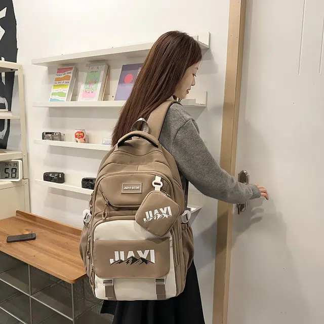 單倉 初高中学生大容量撞色书包耐磨防水多口袋百搭 尼龙 电脑背包旅行双肩包 男女同款情侣款 多色