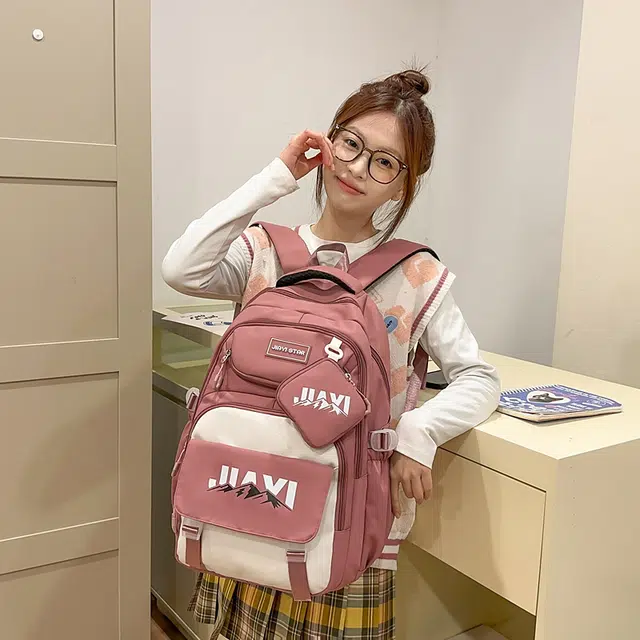 單倉 初高中学生大容量撞色书包耐磨防水多口袋百搭 尼龙 电脑背包旅行双肩包 男女同款情侣款 多色