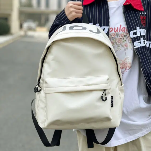 單倉 潮牌小众设计初高中学生大容量轻便减负书包简约学院风通勤百搭旅游背包 尼龙 双肩包 常规 男女同款情侣款 白色/黑色/绿色