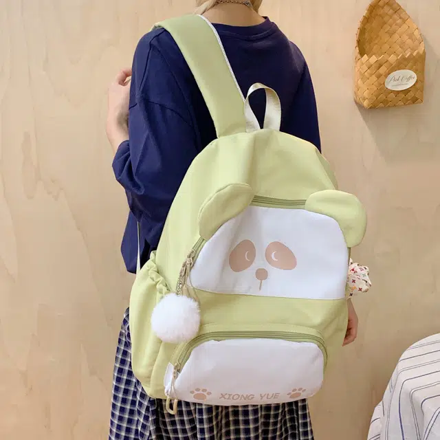 單倉 可爱熊猫设计轻便耐磨背包学院风初高中学生大容量通勤百搭书包 尼龙布 双肩包 常规 男女同款情侣款 黑色/粉色/红色/黄色/卡其色