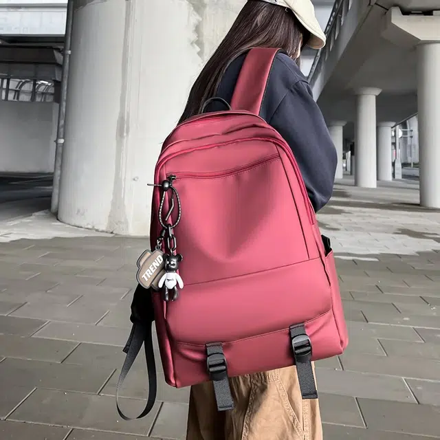 單倉 简约商务大容量日常出行旅游防水 皮膜 书包背包双肩包 男女同款情侣款 灰色/黑色/酒红色/军绿色
