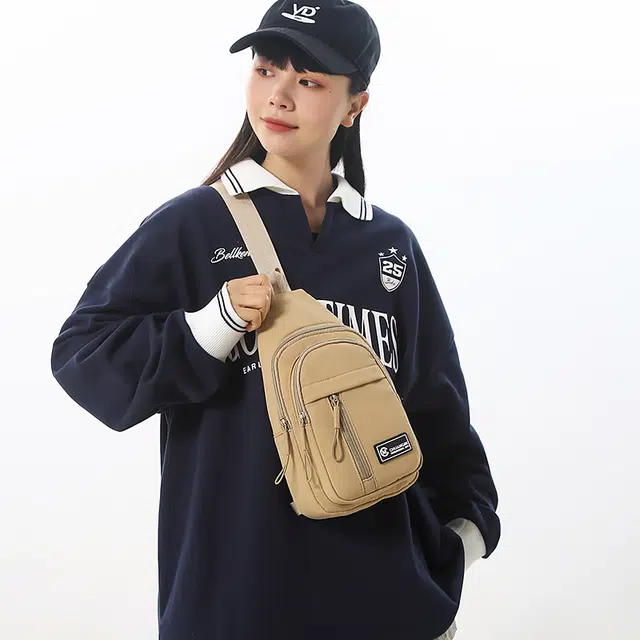 單倉 潮流简约 尼龙 胸包 男女同款情侣款 米白色/黑色/卡其色/绿色