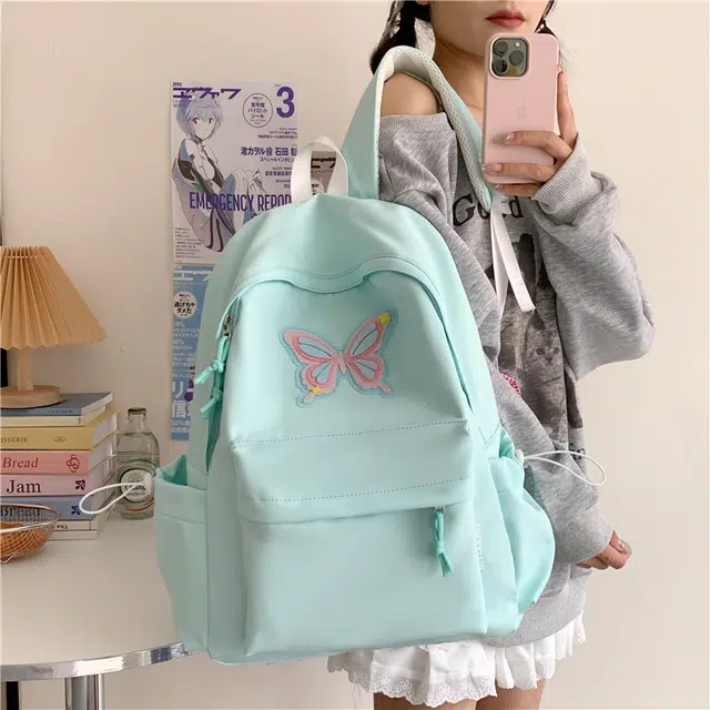 單倉 可爱元气小清新日系高颜值轻便耐磨背包学院风初高中学生大容量通勤百搭书包 牛津布 双肩包 常规 女款 粉色/蓝色/黄色/绿色