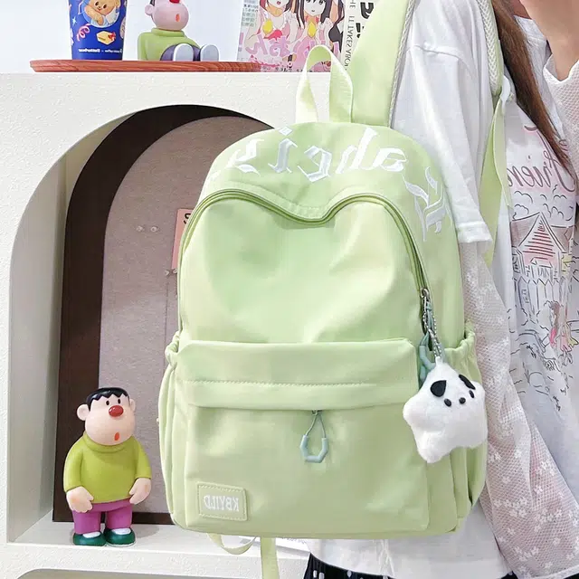 單倉 韩系高颜值字母印花小众设计背包初高中学生大容量轻便耐磨书包 尼龙布 双肩包 常规 男女同款情侣款 黑色/红色/绿色/蓝色/粉色