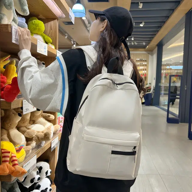 單倉 高级感简约设计学院风通勤百搭背包初高中学生大容量轻便耐磨书包 尼龙 双肩包 常规 男女同款情侣款 白色/粉色/蓝色/绿色/黑色