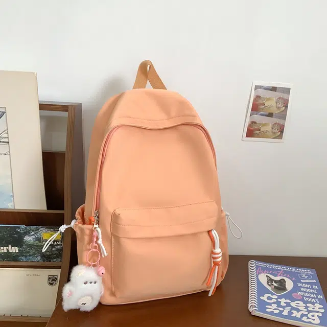 單倉 纯色小清新轻便书包学生小众高颜值 尼龙 背包双肩包 男女同款情侣款 黑色/黄色/桔色/绿色/白色/粉色