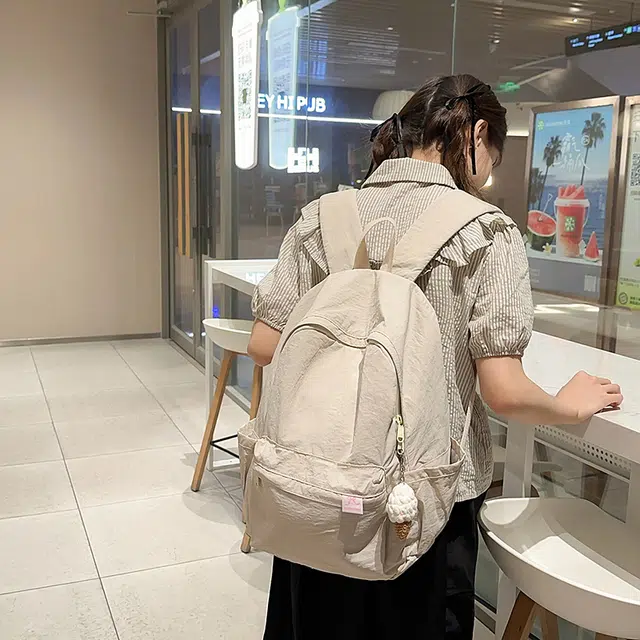 單倉 高级感简约设计通勤百搭学院风背包初高中学生大容量轻便耐磨书包 尼龙 双肩包 常规 男女同款情侣款 白色/粉色/黄色/蓝色/黑色