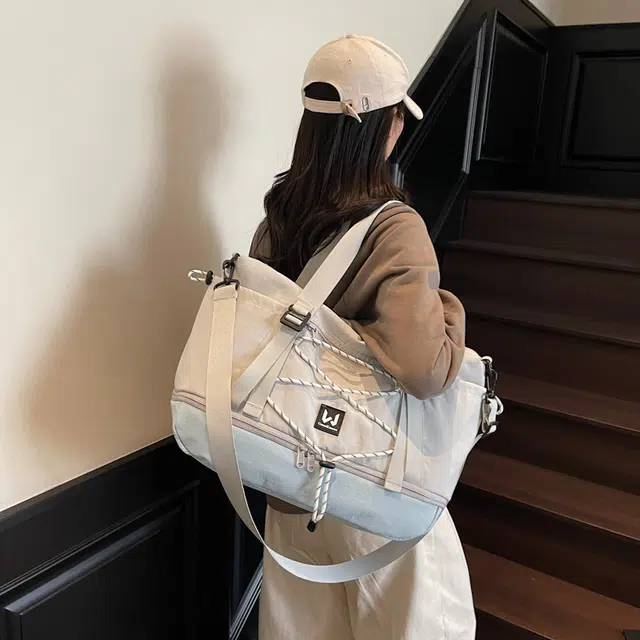 單倉 时尚简约潮流 布 旅行包 男女同款情侣款 灰色配蓝色/绿色配咖色/黑色