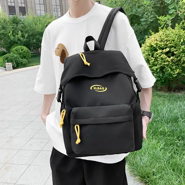 單倉 韩系高颜值简约字母时尚设计背包初高中学生大容量通勤百搭 尼龙 双肩包 男女同款情侣款 黑色/红色/黄色/卡其色/蓝色