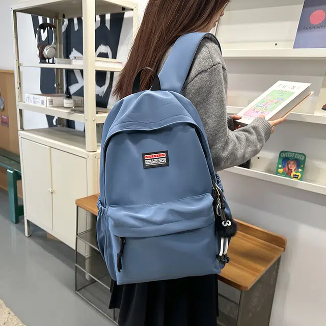單倉 日系简约休闲学院风通勤百搭初高中学生大容量轻便设计感书包 尼龙 背包双肩包 男女同款情侣款 黑色/白色/粉色/灰色/蓝色/绿色