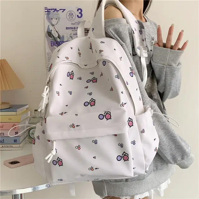 單倉 清新可爱卡通碎花设计感轻便耐磨背包初高中学生大容量通勤百搭书包 牛津布 双肩包 常规 男女同款情侣款 白色/黄色/蓝色/粉色