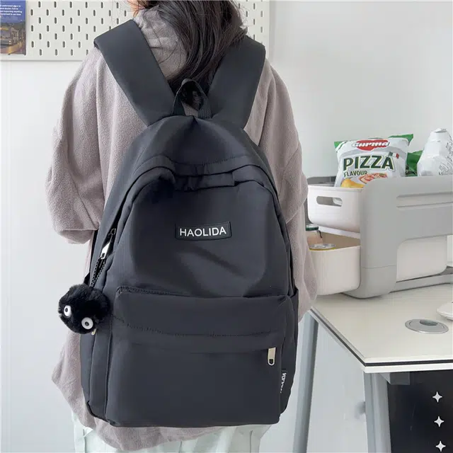 單倉 韩版休闲简约设计初高中通勤百搭背包 尼龙 双肩包 常规 男女同款情侣款 白色/黑色/红色/卡其色/蓝色