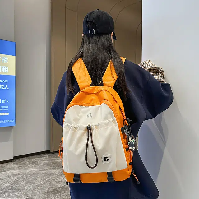 單倉 日系简约小众设计初高中学生大容量书包高颜值通勤百搭轻便背包 尼龙 双肩包 男女同款情侣款 黑色/果绿色/棕色/蓝色/橘色