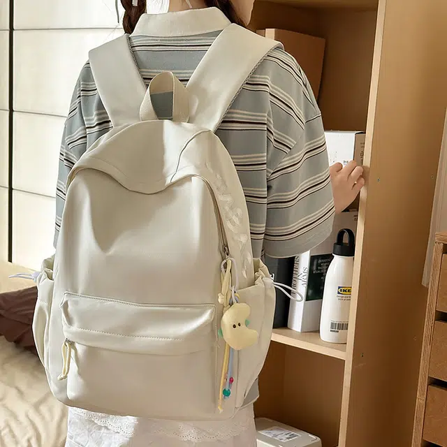 單倉 高颜值小清新设计学院风通勤百搭背包初高中学生大容量轻便耐磨书包 尼龙 双肩包 常规 男女同款情侣款 白色/粉色/蓝色/黑色/黄色