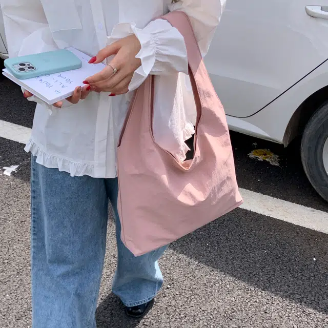 單倉 纯色简约优雅设计轻便耐磨学院风腋下斜挎包初高中学生大容量通勤百搭手提包 布 单肩包 常规 女款 白色/黑色/黄色/蓝色/粉色
