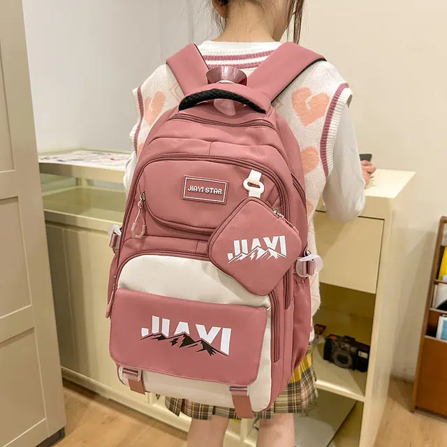 單倉 初高中学生大容量撞色书包耐磨防水多口袋百搭 尼龙 电脑背包旅行双肩包 男女同款情侣款 多色
