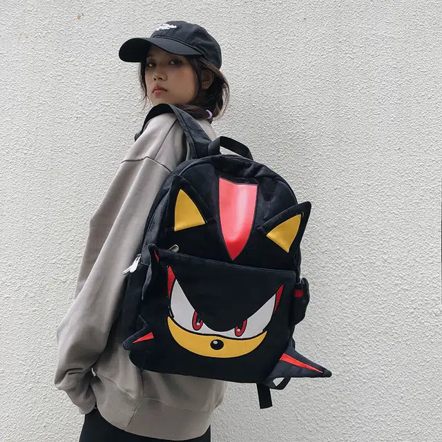 單倉 小众设计休闲百搭个性潮酷书包初高中学生大容量卡通搞怪吸睛 毛绒 电脑背包双肩包 常规 男女同款情侣款 黑色