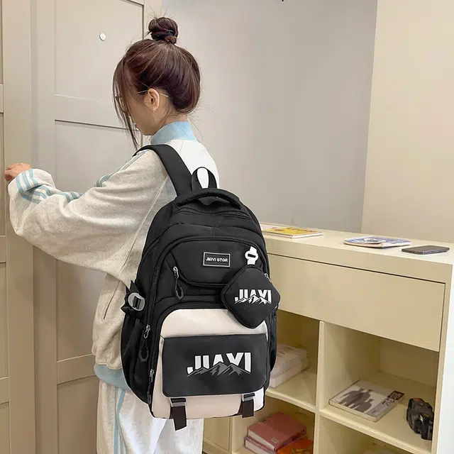 單倉 初高中学生大容量撞色书包耐磨防水多口袋百搭 尼龙 电脑背包旅行双肩包 男女同款情侣款 多色
