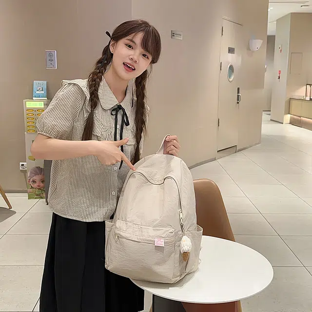 單倉 高级感简约设计通勤百搭学院风背包初高中学生大容量轻便耐磨书包 尼龙 双肩包 常规 男女同款情侣款 白色/粉色/黄色/蓝色/黑色