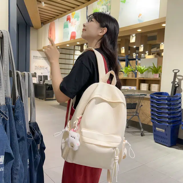 單倉 纯色小清新轻便书包学生小众高颜值 尼龙 背包双肩包 男女同款情侣款 黑色/黄色/桔色/绿色/白色/粉色