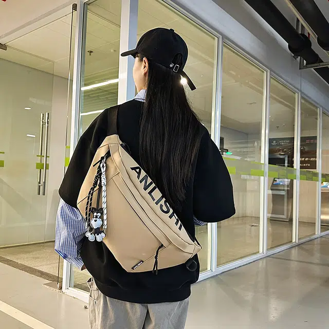 單倉 时尚简约潮流 尼龙 胸包 男女同款情侣款 白色/卡其色/灰色/黑色
