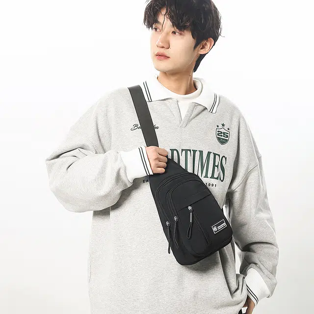 單倉 潮流简约 尼龙 胸包 男女同款情侣款 米白色/黑色/卡其色/绿色