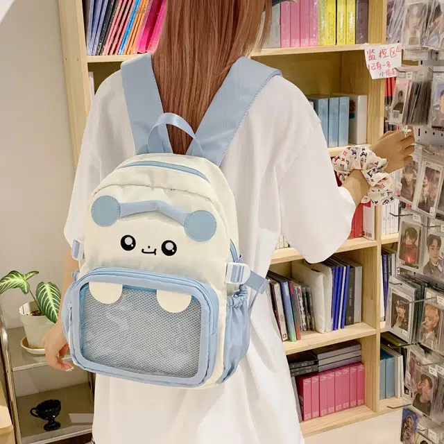 單倉 日系可爱卡通设计学院风轻便耐磨背包初高中学生大容量通勤百搭书包 尼龙布 双肩包 常规 女款 白色/粉色/蓝色/紫色/黑色