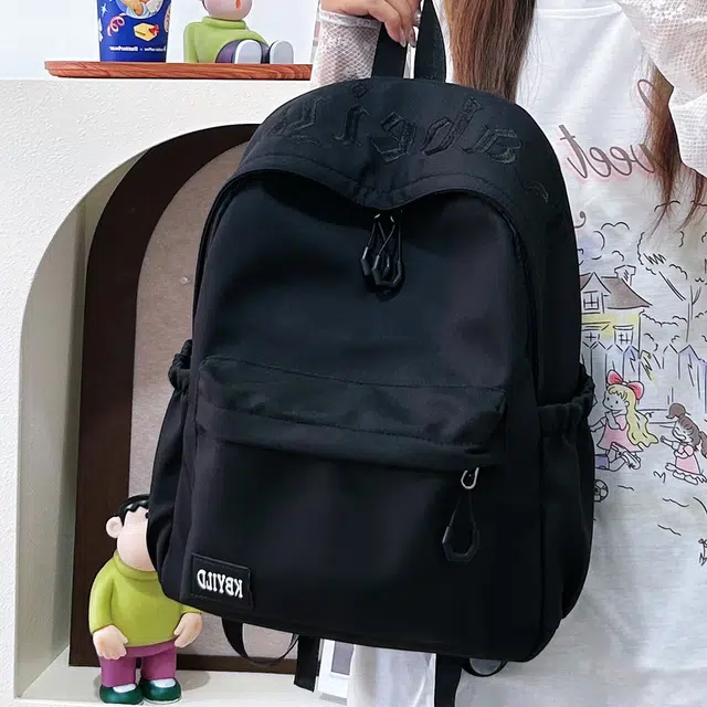 單倉 韩系高颜值字母印花小众设计背包初高中学生大容量轻便耐磨书包 尼龙布 双肩包 常规 男女同款情侣款 黑色/红色/绿色/蓝色/粉色