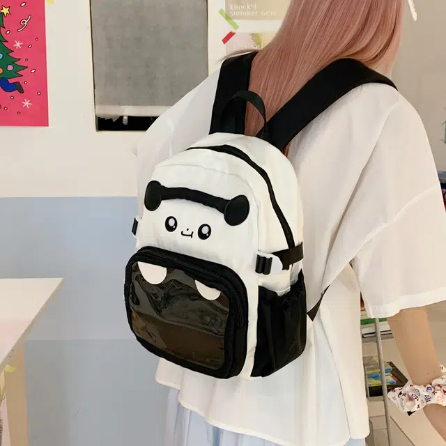 單倉 日系可爱卡通设计学院风轻便耐磨背包初高中学生大容量通勤百搭书包 尼龙布 双肩包 常规 女款 白色/粉色/蓝色/紫色/黑色