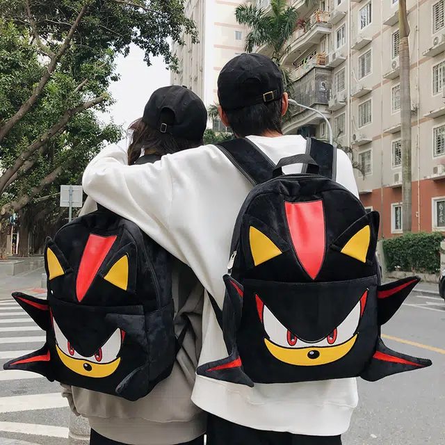 單倉 小众设计休闲百搭个性潮酷书包初高中学生大容量卡通搞怪吸睛 毛绒 电脑背包双肩包 常规 男女同款情侣款 黑色