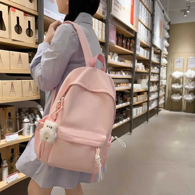 單倉 纯色小清新轻便书包学生小众高颜值 尼龙 背包双肩包 男女同款情侣款 黑色/黄色/桔色/绿色/白色/粉色