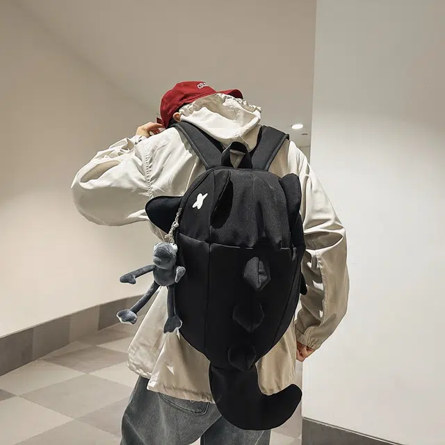 單倉 小众时尚潮流个性大容量百搭 尼龙 双肩包 男女同款情侣款 黑色/灰色/白色