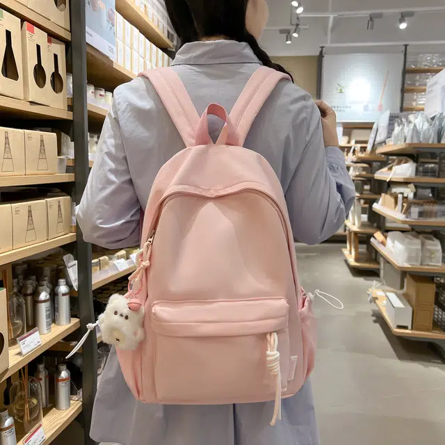 單倉 纯色小清新轻便书包学生小众高颜值 尼龙 背包双肩包 男女同款情侣款 黑色/黄色/桔色/绿色/白色/粉色