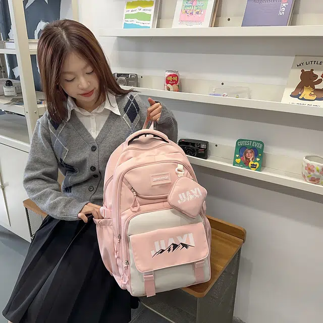 單倉 初高中学生大容量撞色书包耐磨防水多口袋百搭 尼龙 电脑背包旅行双肩包 男女同款情侣款 多色