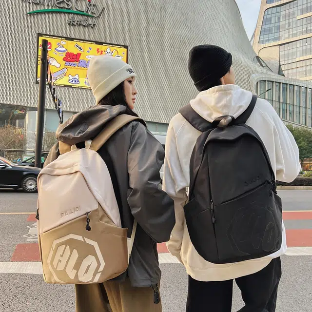 單倉 时尚潮流字母背包初高中学生大容量美式高级耐磨 尼龙 双肩包 男女同款情侣款 多色