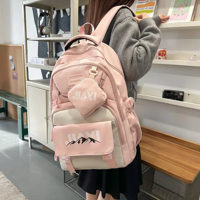 單倉 初高中学生大容量撞色书包耐磨防水多口袋百搭 尼龙 电脑背包旅行双肩包 男女同款情侣款 多色