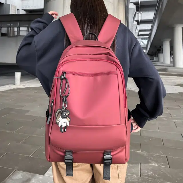單倉 简约商务大容量日常出行旅游防水 皮膜 书包背包双肩包 男女同款情侣款 灰色/黑色/酒红色/军绿色