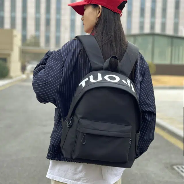 單倉 潮牌小众设计初高中学生大容量轻便减负书包简约学院风通勤百搭旅游背包 尼龙 双肩包 常规 男女同款情侣款 白色/黑色/绿色