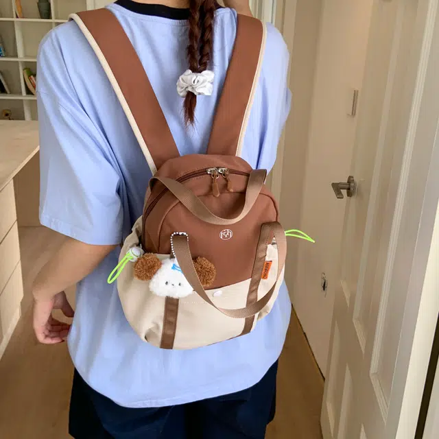 單倉 多巴胺拼接高颜值时尚设计轻便耐磨学院风背包初高中学生大容量通勤百搭书包 帆布 双肩包 常规 男女同款情侣款 卡其色/蓝色/紫色