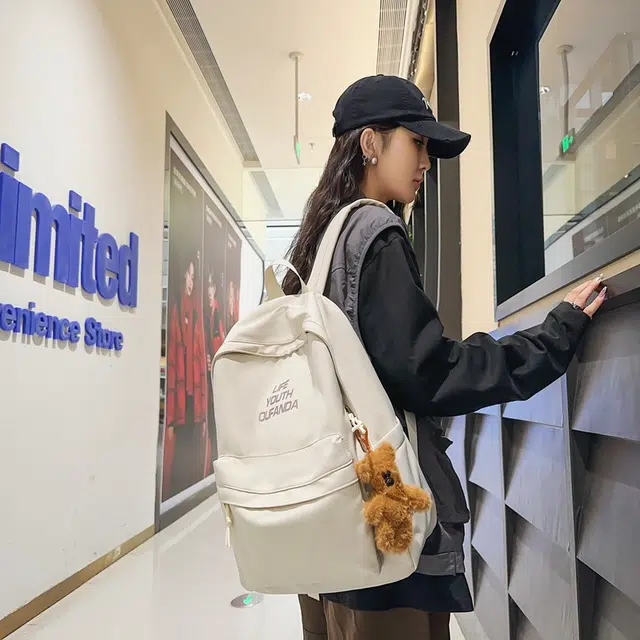 單倉 高级感时尚简约设计学院风通勤百搭背包初高中学生大容量轻便耐磨书包 尼龙 双肩包 常规 男女同款情侣款 白色/红色/灰色/黑色