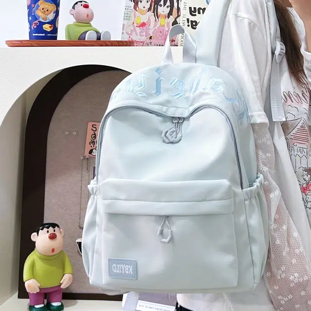 單倉 韩系高颜值字母印花小众设计背包初高中学生大容量轻便耐磨书包 尼龙布 双肩包 常规 男女同款情侣款 黑色/红色/绿色/蓝色/粉色