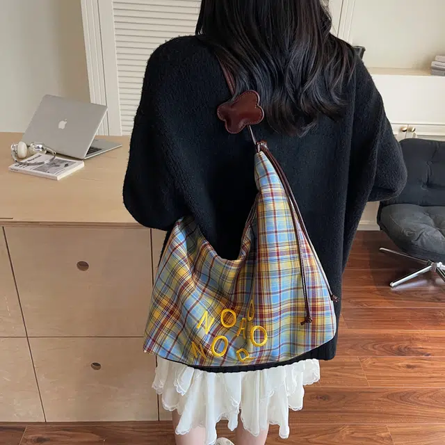 單倉 复古休闲慵懒风格子时尚设计轻便耐磨腋下斜挎包学院风初高中学生通勤百搭 布 单肩包 常规 女款 绿色/蓝色/黑色