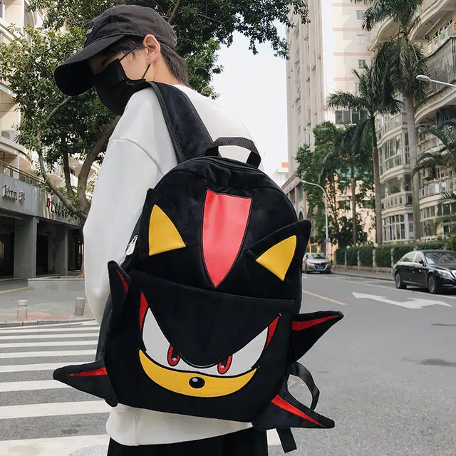 單倉 小众设计休闲百搭个性潮酷书包初高中学生大容量卡通搞怪吸睛 毛绒 电脑背包双肩包 常规 男女同款情侣款 黑色