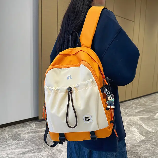 單倉 日系简约小众设计初高中学生大容量书包高颜值通勤百搭轻便背包 尼龙 双肩包 男女同款情侣款 黑色/果绿色/棕色/蓝色/橘色