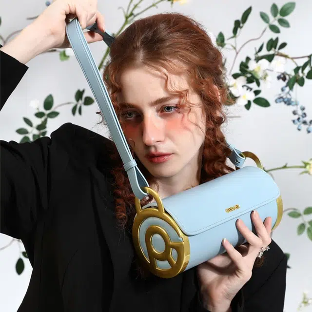 古袋人 独立原创设计小众圆筒包欧美风时尚百搭斜挎包 牛皮 单肩包 女款