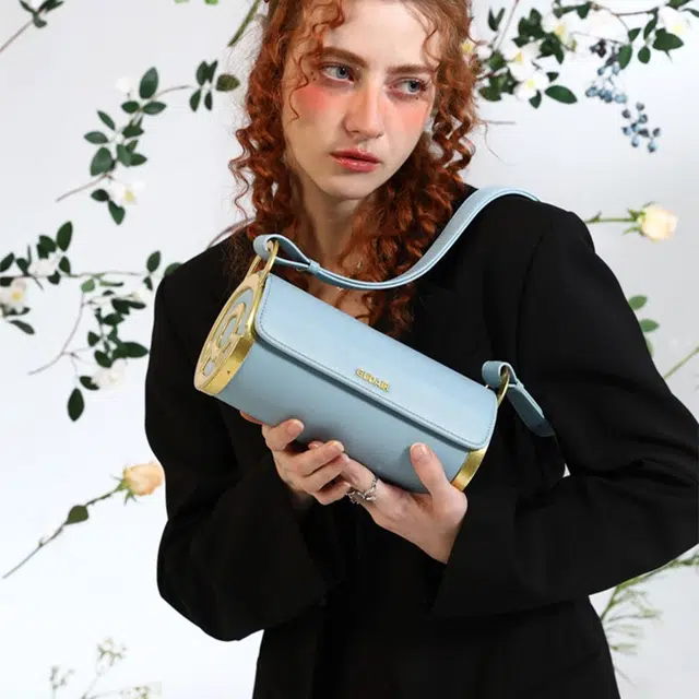 古袋人 独立原创设计小众圆筒包欧美风时尚百搭斜挎包 牛皮 单肩包 女款